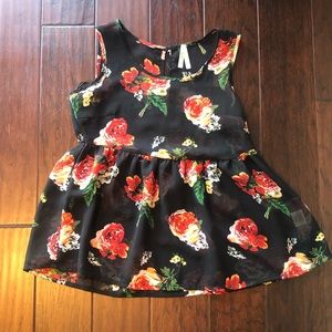 Sheer Black Floral Peplum Blouse, Size Small